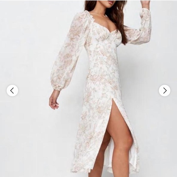 Missguided | Dresses | Missguided White Floral Print Milkmaid Skater Midi  Dress Nwt Size 8 | Poshmark